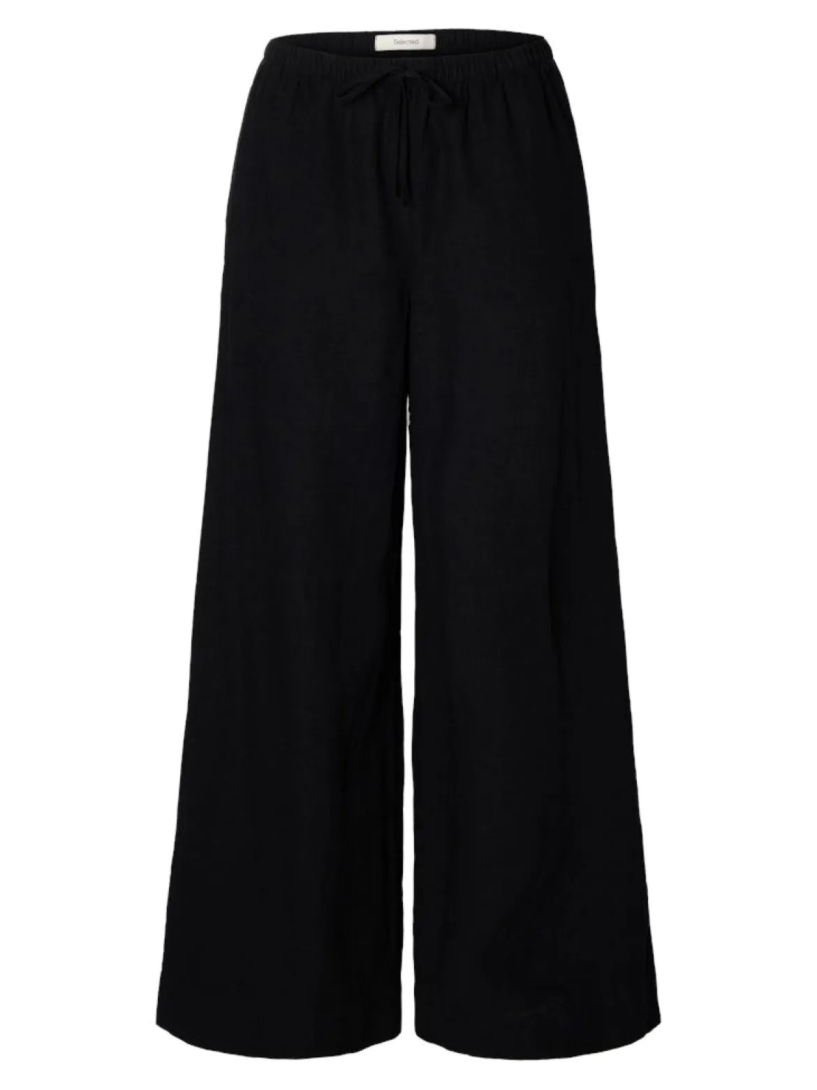 Selected Femme naisten housut SLFLuisa MW Wide Linen Blend Pant, musta