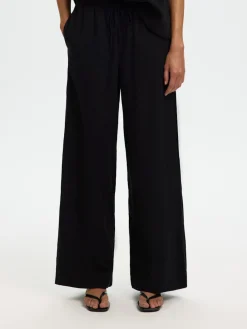Selected Femme naisten housut SLFLuisa MW Wide Linen Blend Pant, musta