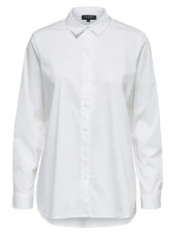 Selected Femme Naisten Kauluspaita, SLFOri LS Side Zip Shirt Valkoinen
