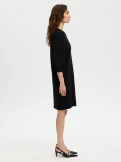 Selected Femme naisten mekko SLFTENNY 3/4 SHORT SWEAT DRESS NOOS, musta