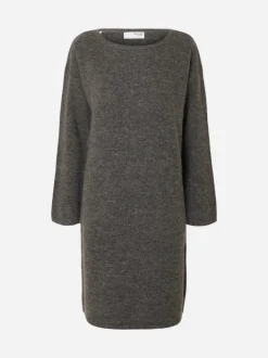 Selected Femme naisten mekko, SLFLULU LS KNIT NEW O-NECK DRESS Medium Grey Melange