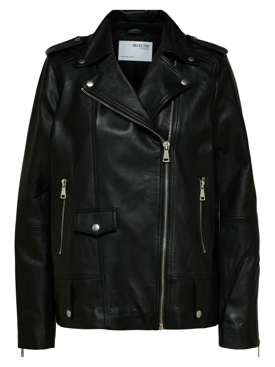 Selected Femme Naisten Nahkatakki, SLFMADISON LEATHER JACKET NOOS Black