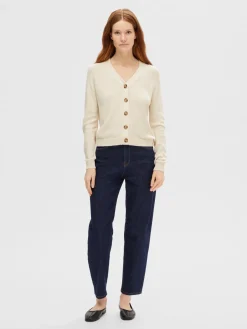 Selected Femme naisten neuletakki, SLFELINNA LS KNIT CARDIGAN Luonnonvalkoinen