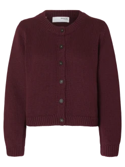 Selected Femme naisten neuletakki, SLFIVY LS KNIT O-NECK CARDIGAN NOOS Viininpunainen