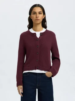 Selected Femme naisten neuletakki, SLFIVY LS KNIT O-NECK CARDIGAN NOOS Viininpunainen