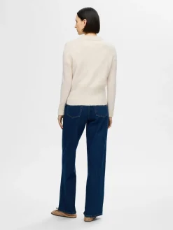 Selected Femme naisten neuletakki, SLFSIA RAS LS KNIT CARDIGAN Luonnonvalkoinen