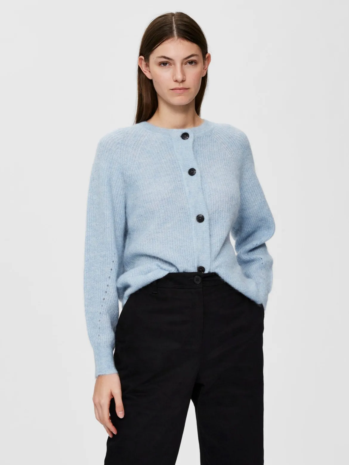 Selected Femme, Naisten Neuletakki, Lulu LS Knit Short Cardigan Vaaleansininen