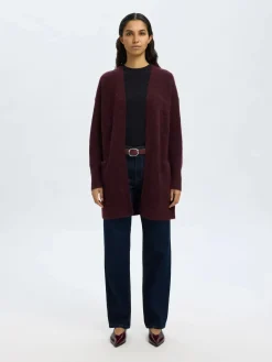 Selected Femme Naisten Neuletakki Lulu New Knit Long Cardigan Fig Melange