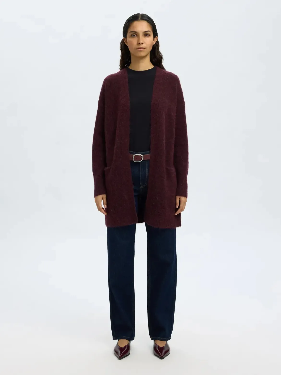Selected Femme Naisten Neuletakki Lulu New Knit Long Cardigan Fig Melange