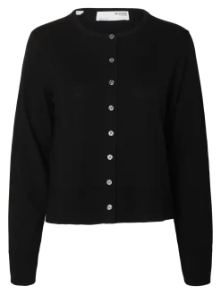 Selected Femme Naisten Neuletakki, SLFThea LS Knit Merino Cardigan Noos Black