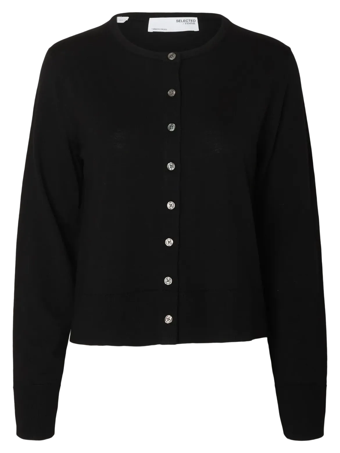 Selected Femme Naisten Neuletakki, SLFThea LS Knit Merino Cardigan Noos Black