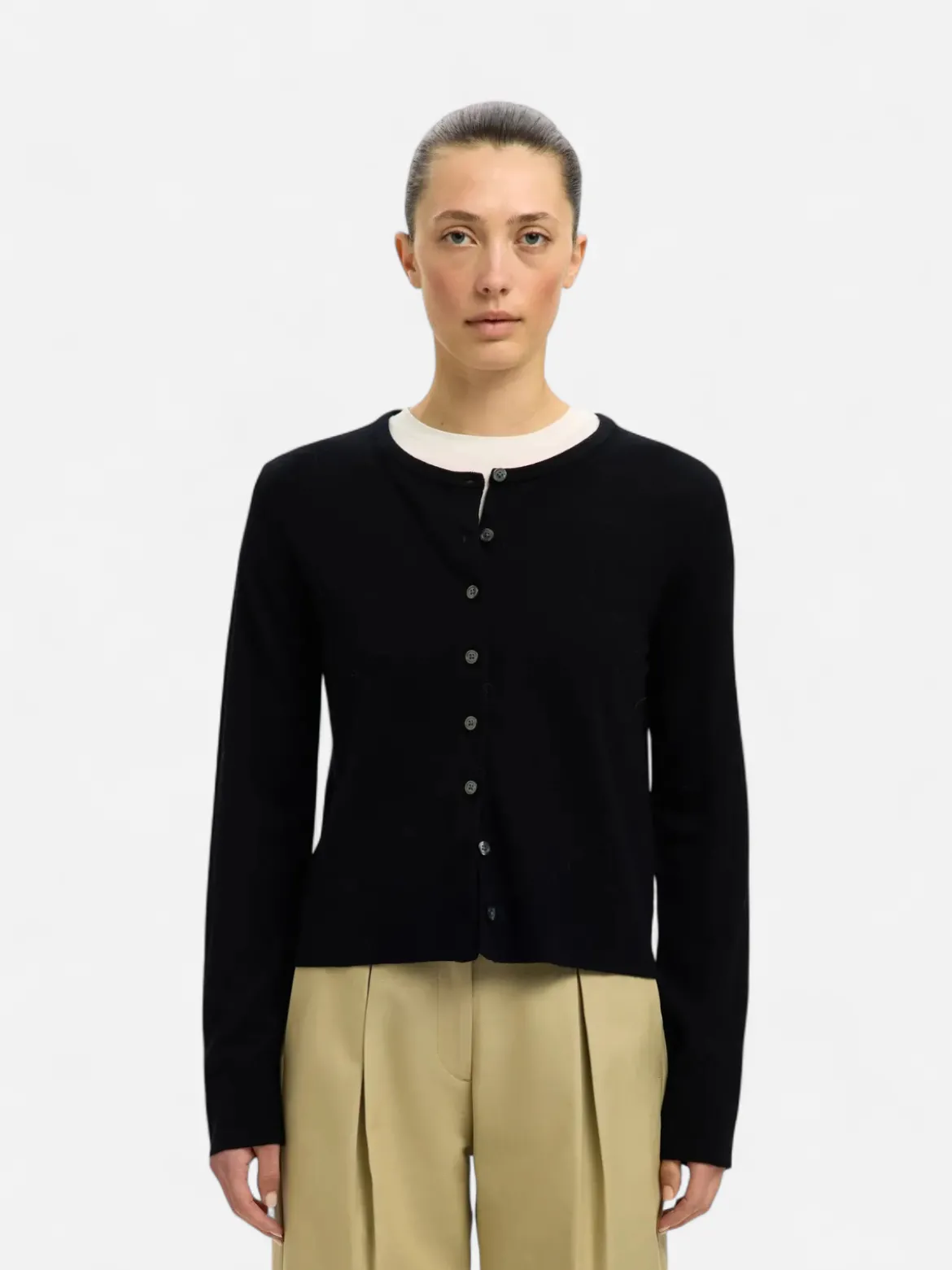 Selected Femme Naisten Neuletakki, SLFThea LS Knit Merino Cardigan Noos Black