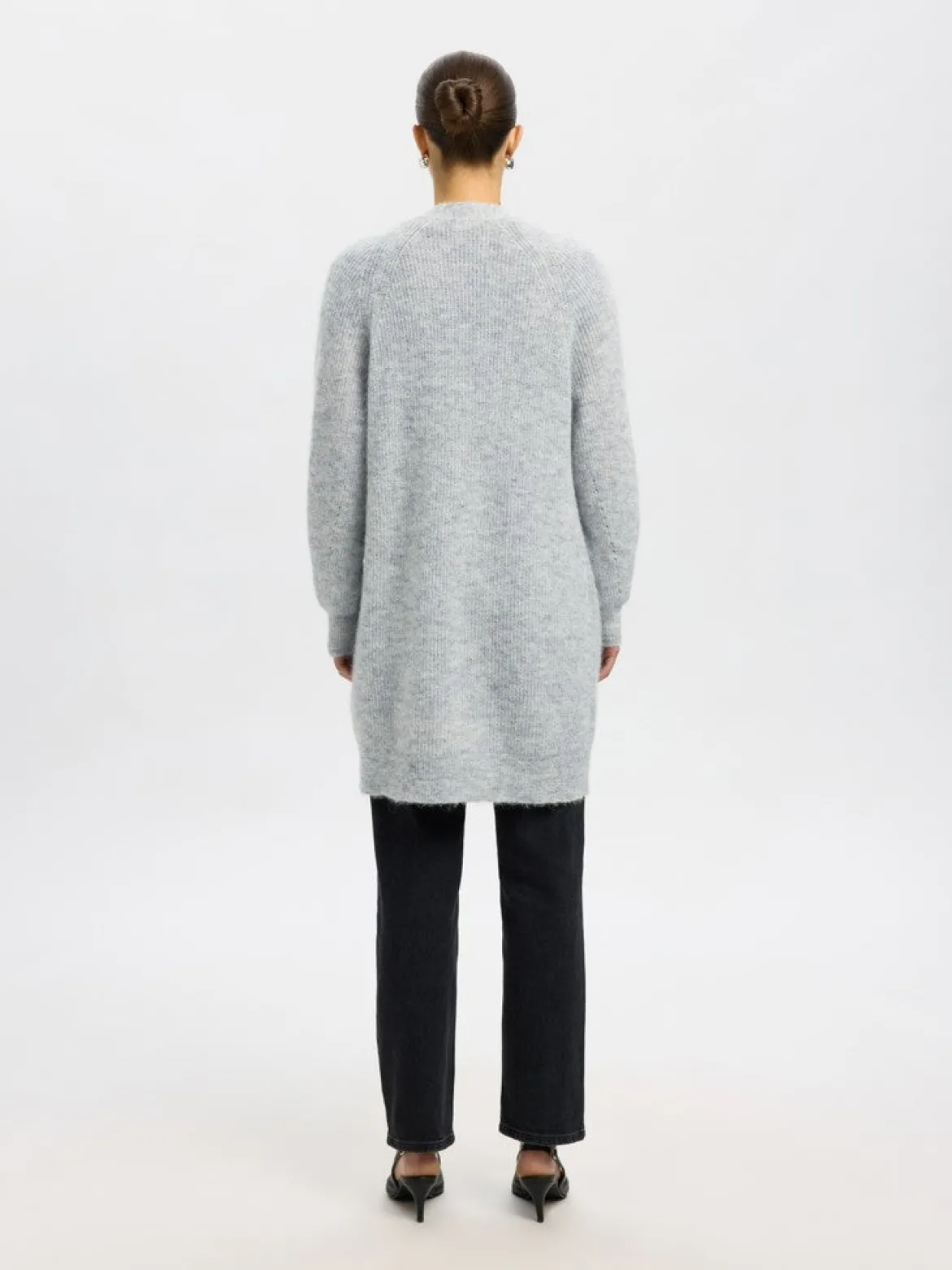 Selected Femme naisten neuletakki Lulu New Ls Knit Long Cardigan, Light Grey Melange