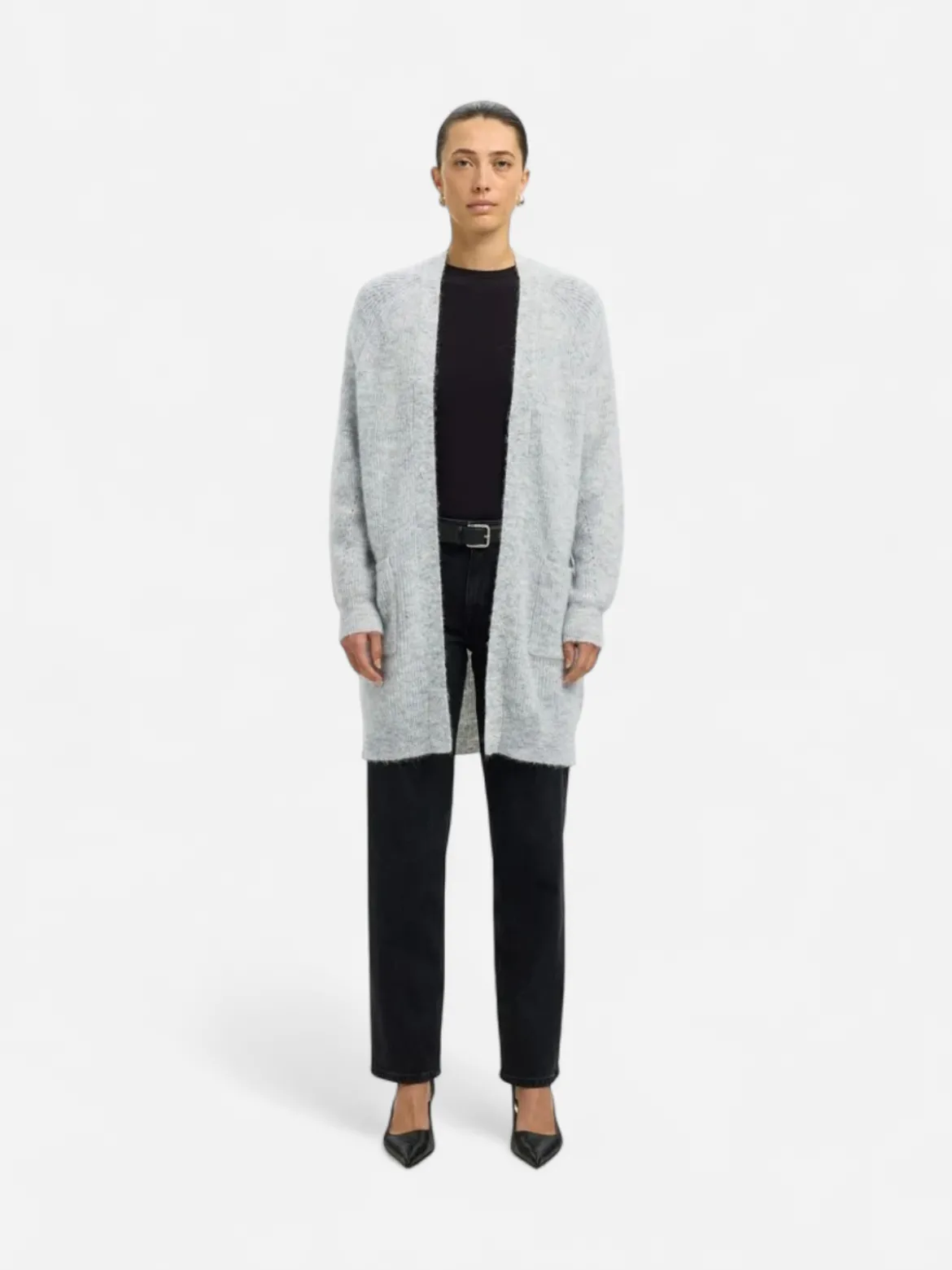 Selected Femme naisten neuletakki Lulu New Ls Knit Long Cardigan, Light Grey Melange