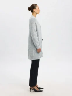 Selected Femme naisten neuletakki Lulu New Ls Knit Long Cardigan, Light Grey Melange