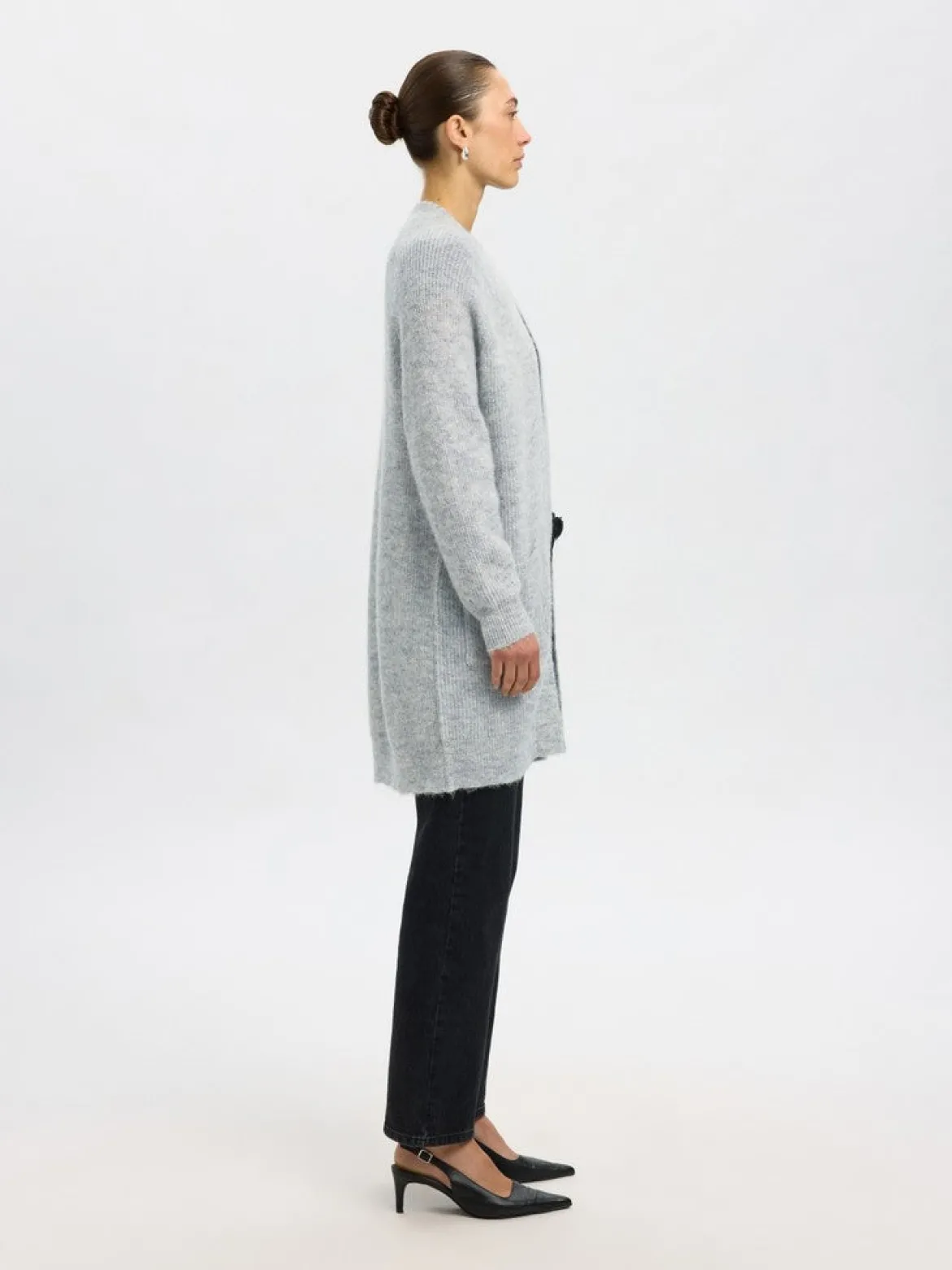 Selected Femme naisten neuletakki Lulu New Ls Knit Long Cardigan, Light Grey Melange