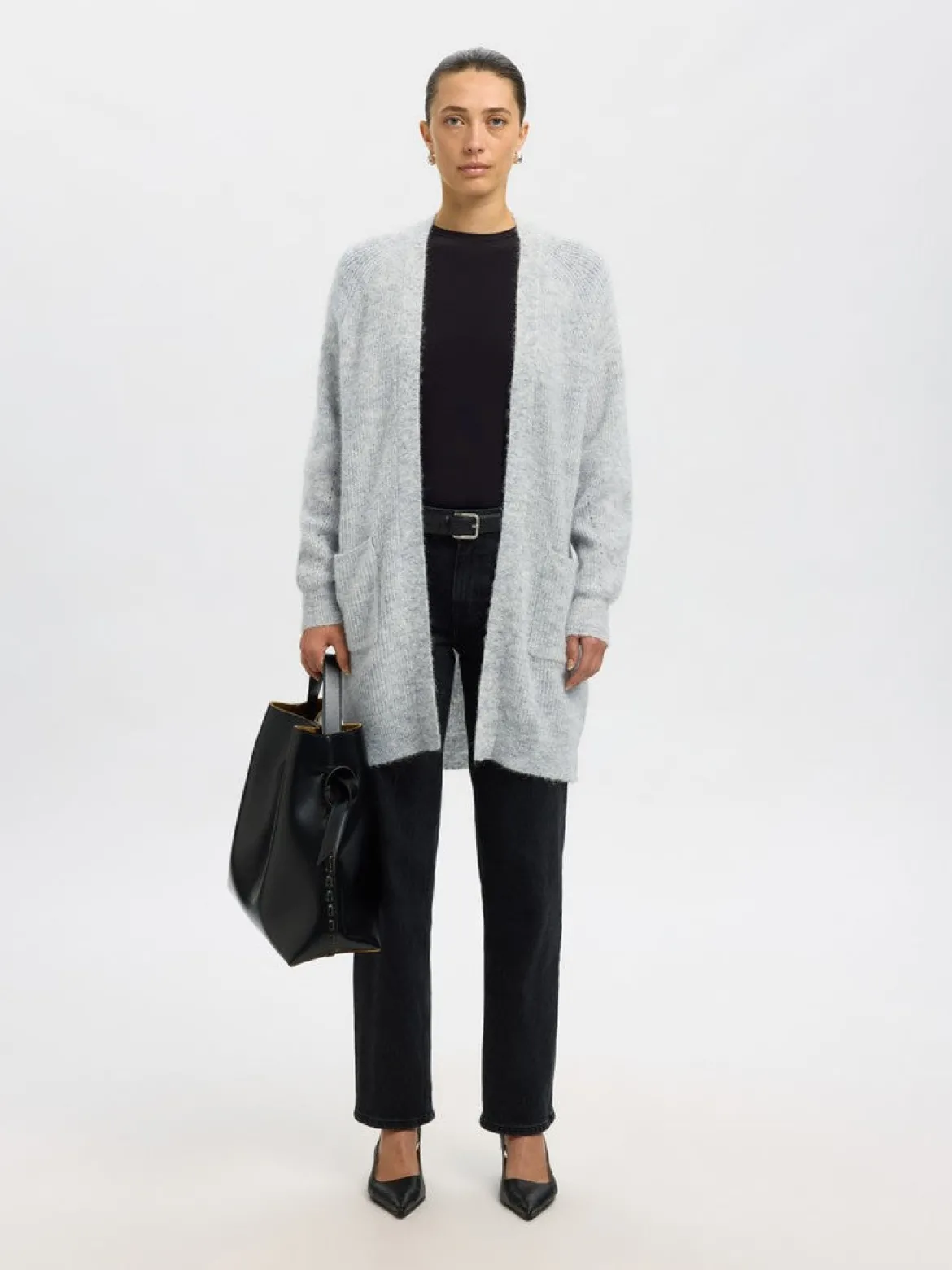 Selected Femme naisten neuletakki Lulu New Ls Knit Long Cardigan, Light Grey Melange