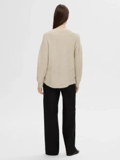 Selected Femme Naisten Neulepaita, Lulu LS Knit O-Neck Birch Melange