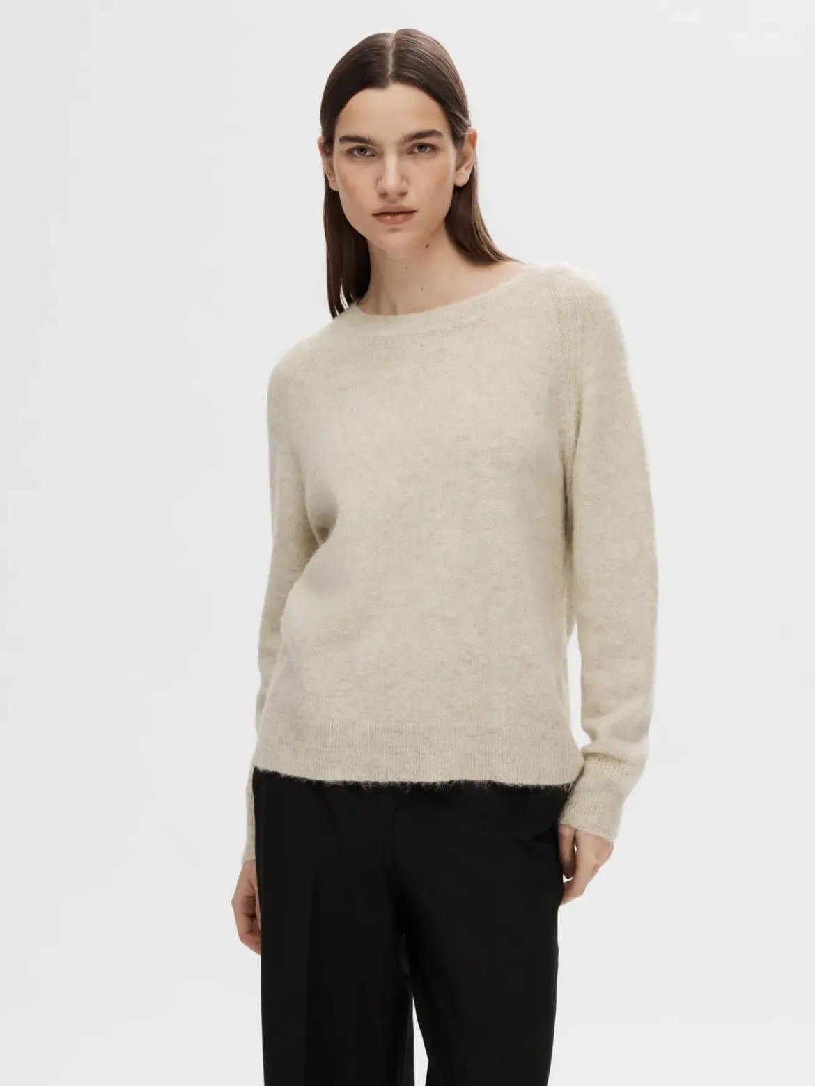 Selected Femme Naisten Neulepaita, Lulu LS Knit O-Neck Birch Melange