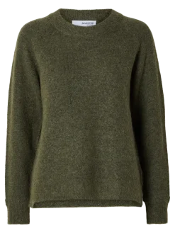 Selected Femme Naisten Neulepaita, Lulu LS Knit O-Neck Kalamata Melange