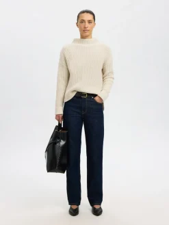 Selected Femme naisten neulepusero SLFSELMA SUS LS KNIT PULLOVER NOOS, Birch