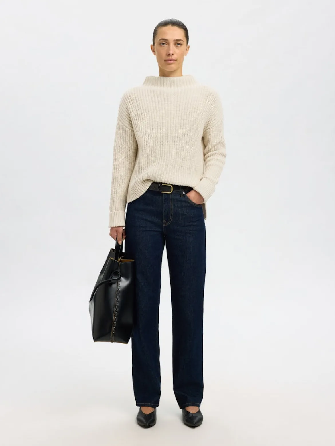 Selected Femme naisten neulepusero SLFSELMA SUS LS KNIT PULLOVER NOOS, Birch