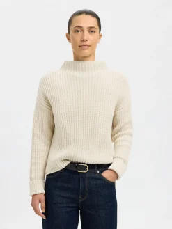 Selected Femme naisten neulepusero SLFSELMA SUS LS KNIT PULLOVER NOOS, Birch