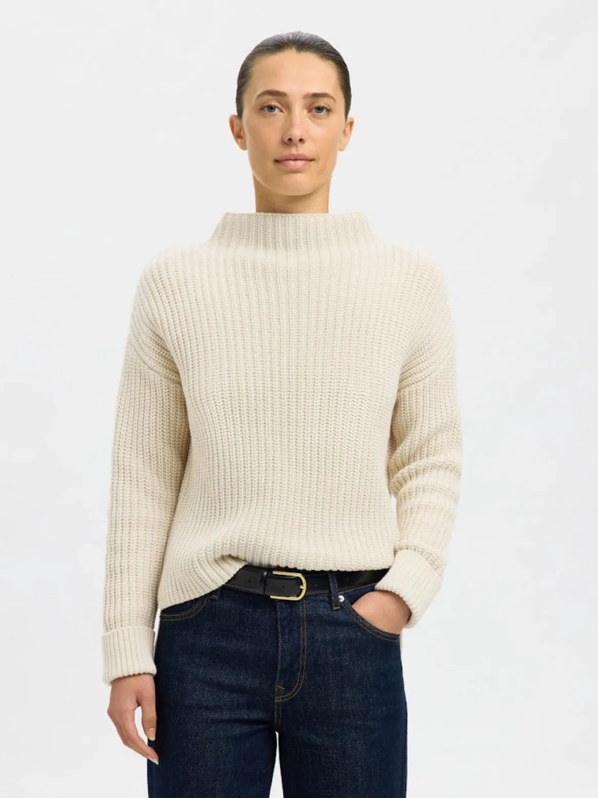 Selected Femme naisten neulepusero SLFSELMA SUS LS KNIT PULLOVER NOOS, Birch