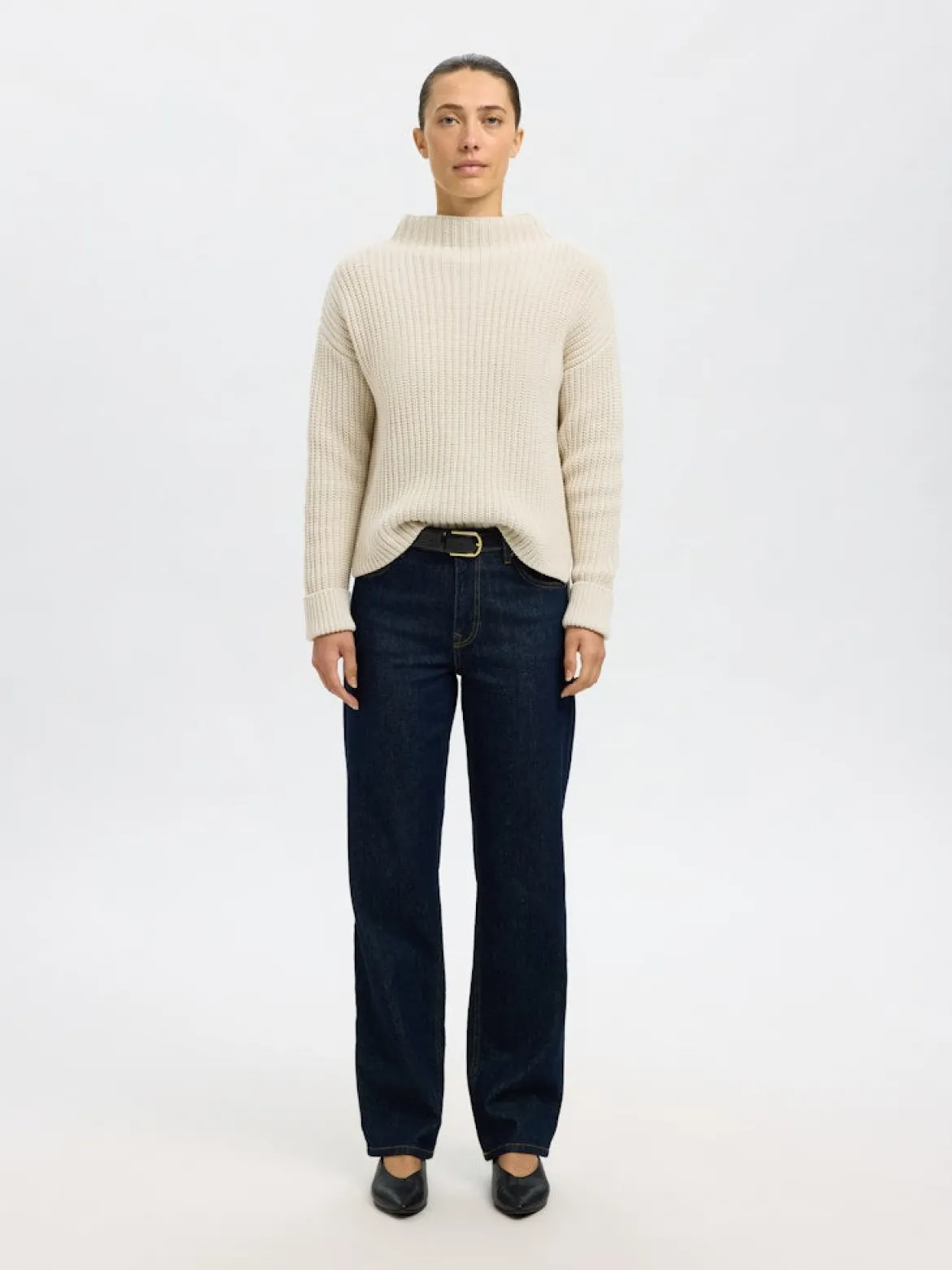 Selected Femme naisten neulepusero SLFSELMA SUS LS KNIT PULLOVER NOOS, Birch