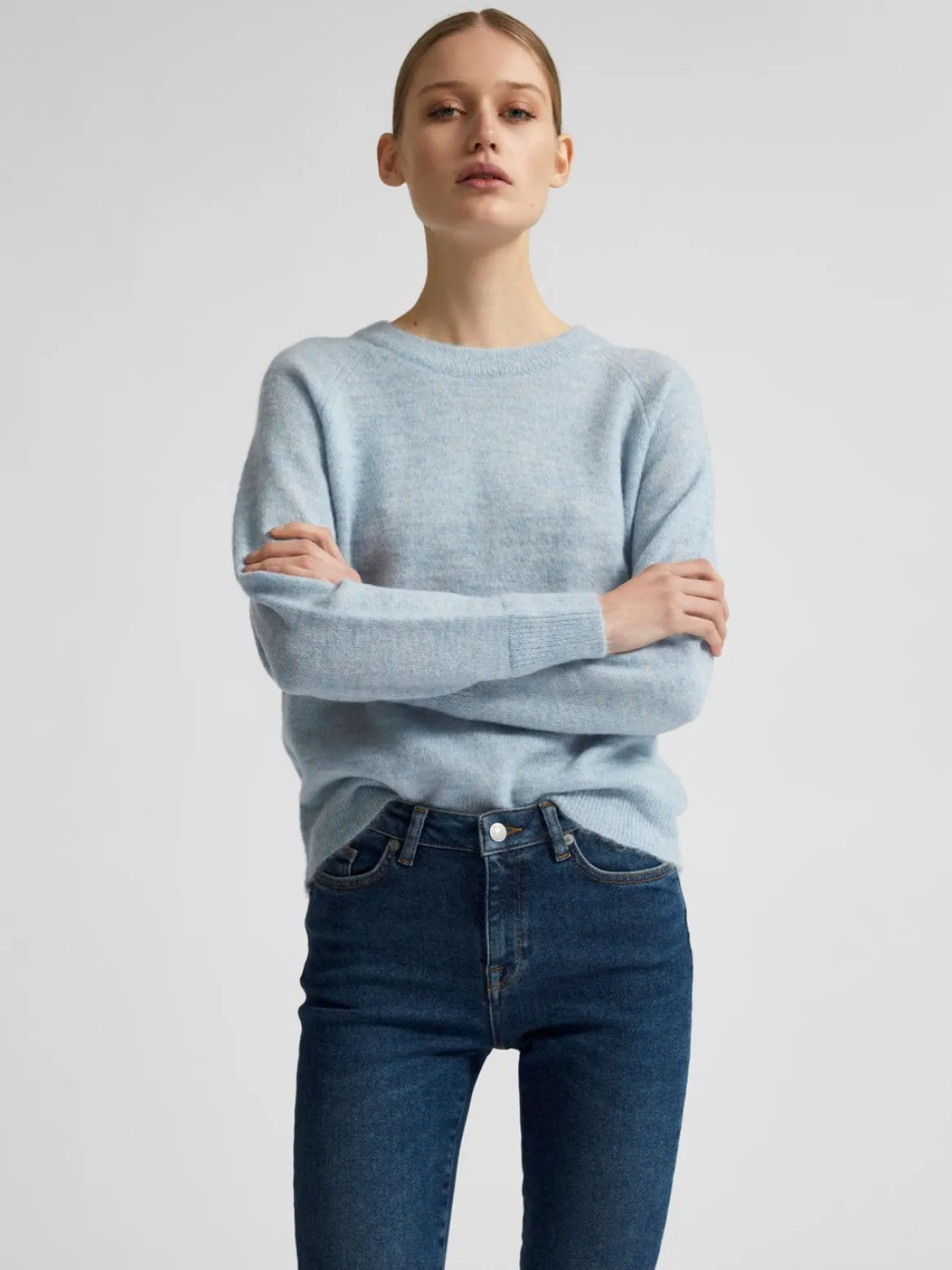 Selected Femme Naisten Neulepaita, Lulu LS Knit O-Neck Vaaleansininen