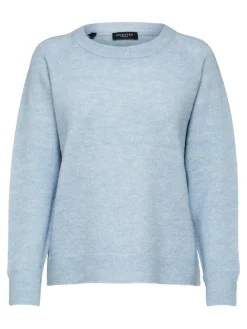 Selected Femme Naisten Neulepaita, Lulu LS Knit O-Neck Vaaleansininen