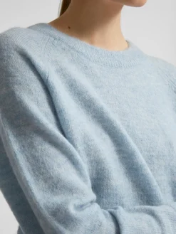 Selected Femme Naisten Neulepaita, Lulu LS Knit O-Neck Vaaleansininen