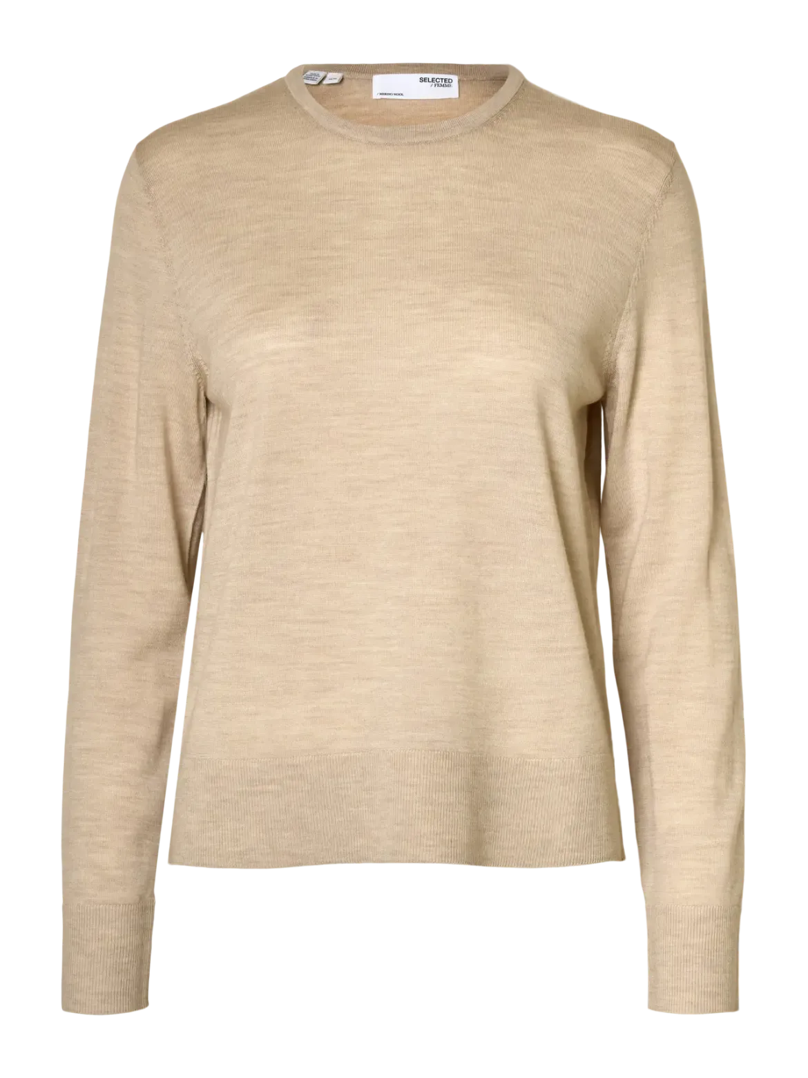 Selected Femme Naisten Neulepaita, Slfthea LS Knit Merino O-Neck Noos Oatmeal