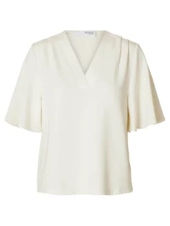 Selected Femme naisten paita, SLFTENNY SS V-NECK TOP Luonnonvalkoinen