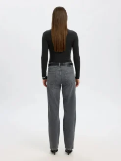 Selected Femme naisten paita SLFMANJA LS O-NECK NOOS, musta