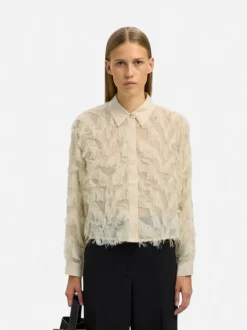 Selected Femme naisten paitapusero SLFMYLINE LS FLUFFY CROPPED SHIRT B, Angora