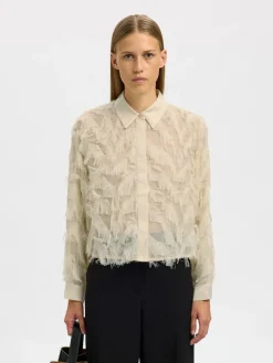 Selected Femme naisten paitapusero SLFMYLINE LS FLUFFY CROPPED SHIRT B, Angora