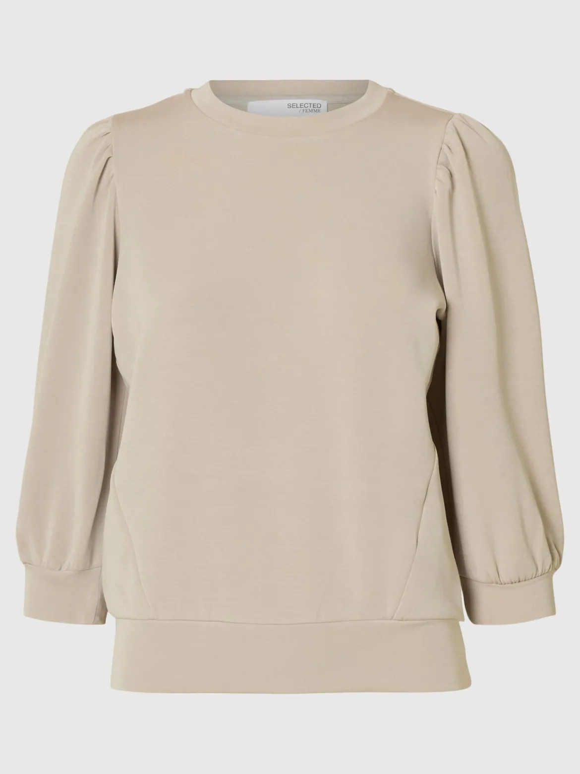 Selected Femme Naisten Pusero, SLFTENNY 3/4 SWEAT TOP NOOS Hiekka