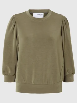 Selected Femme Naisten Pusero, SLFTENNY 3/4 SWEAT TOP NOOS Armeijanvihreä