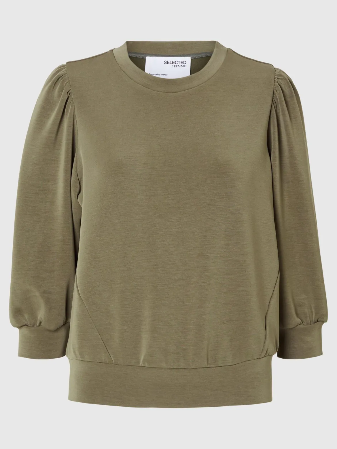 Selected Femme Naisten Pusero, SLFTENNY 3/4 SWEAT TOP NOOS Armeijanvihreä