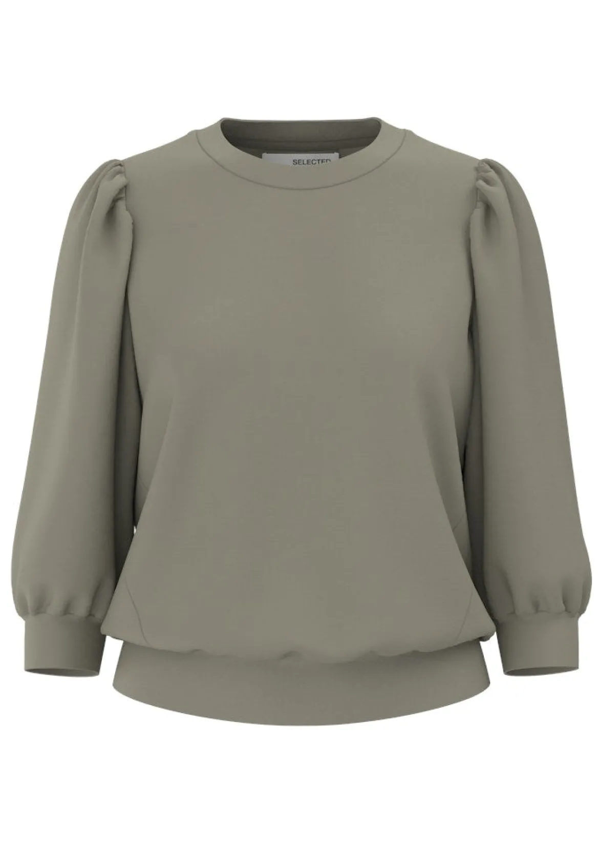 Selected Femme Naisten Pusero, SLFTENNY 3/4 SWEAT TOP NOOS Khaki