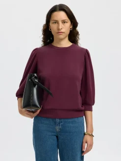 Selected Femme Naisten Pusero, SLFTENNY 3/4 SWEAT TOP NOOS Fig