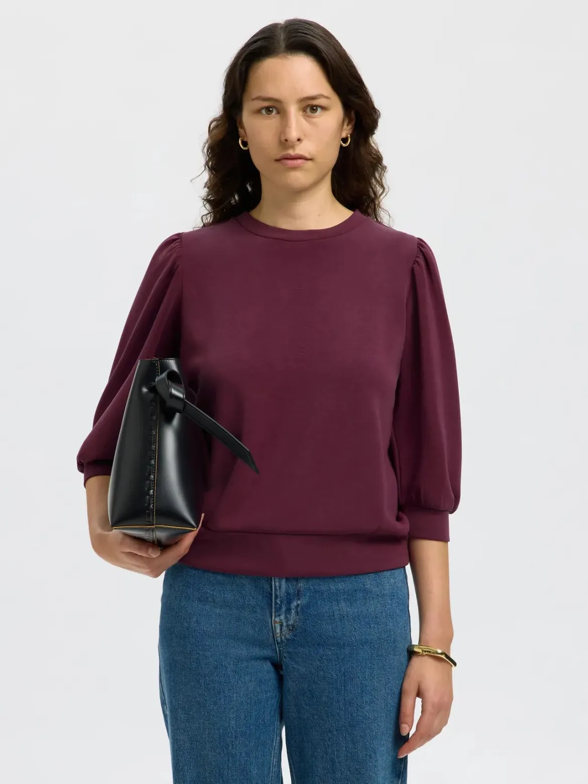 Selected Femme Naisten Pusero, SLFTENNY 3/4 SWEAT TOP NOOS Fig