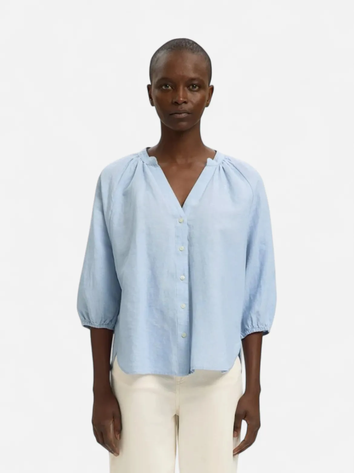 Selected Femme naisten pusero SLFCleo-Alberta Linen Blend Shirt, vaaleansininen
