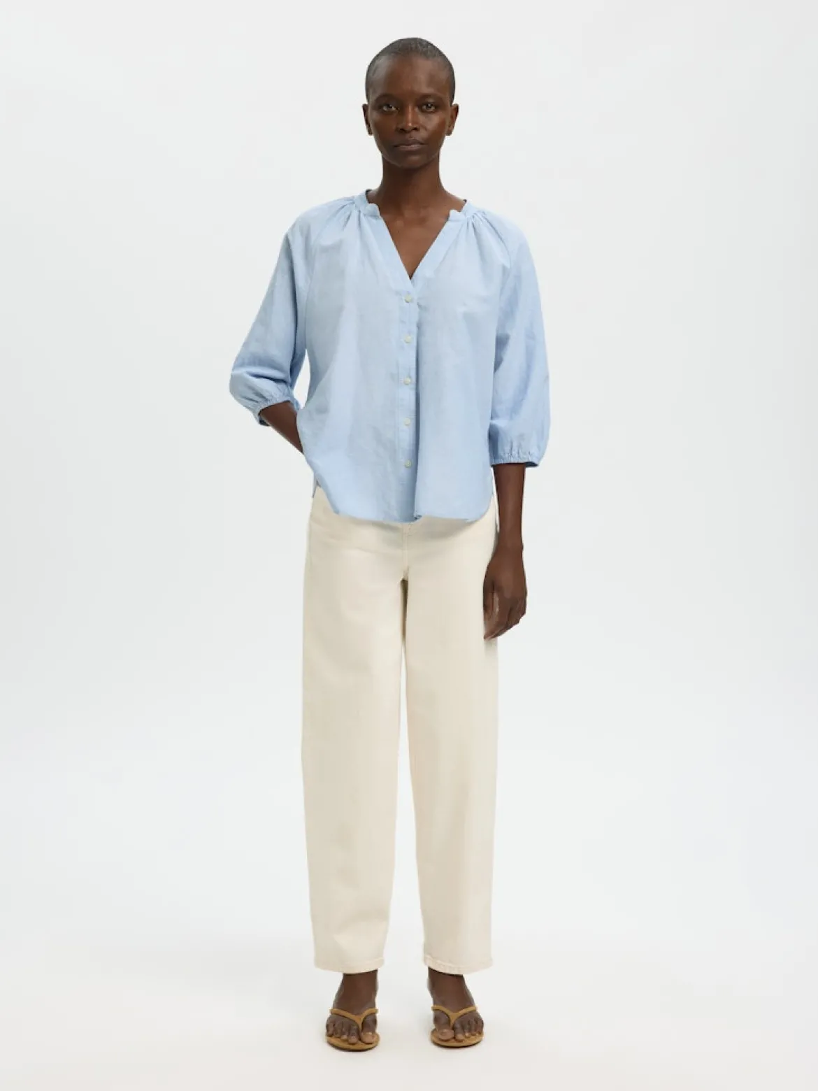 Selected Femme naisten pusero SLFCleo-Alberta Linen Blend Shirt, vaaleansininen