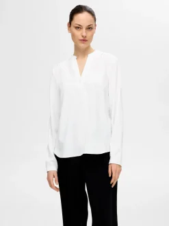 Selected Femme Naisten Pusero, SLFMIVIA LS TOP B Valkoinen