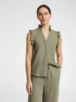 Selected Femme naisten toppi, SLFVIVA SL RUFFLE TOP Khaki