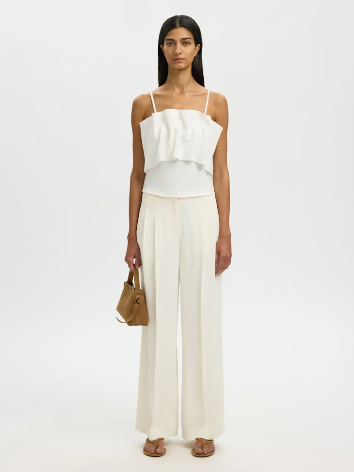 Selected Femme naisten toppi Slfneville Pleated Bandeau Top B, Snow White
