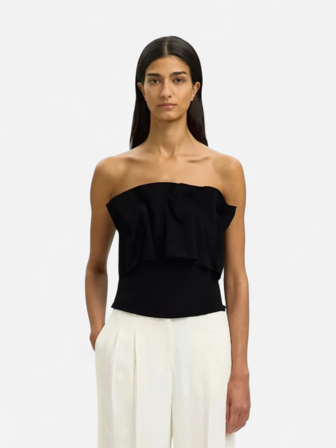 Selected Femme naisten toppi Slfneville Pleated Bandeau Top B, Black