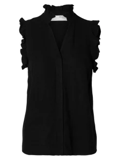 Selected Femme naisten toppi, SLFVIVA SL RUFFLE TOP Musta